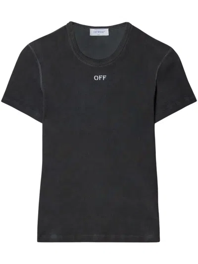 Off-white Logo-embroidered T-shirt In Washed Gre