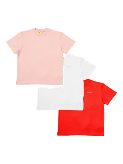 Off-white Kids' Logo-embroidered T-shirt (pack Of Three) In Pink