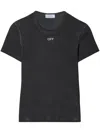 Off-white Ribbed T-shirt With Off Embroidery In Washed Grey/white