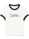 Off-white Logo Embroidered T-shirt In White Asparagus-black