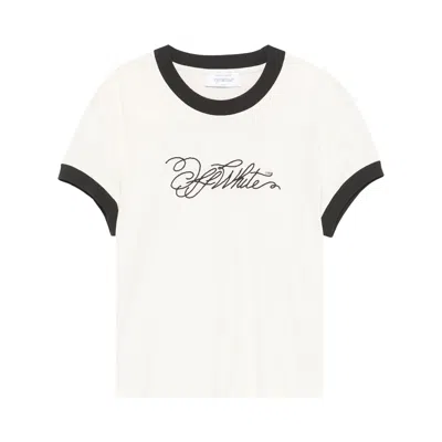 Pre-owned Off-white Logo Embroidered T-shirt 'white Asparagus' | Women's Size L