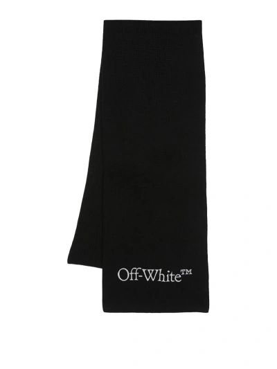 Off-white Logo-embroidered Virgin-wool Scarf In Black