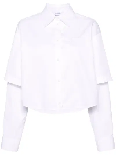 OFF-WHITE LOGO-EMBROIDERY LAYERED COTTON SHIRT