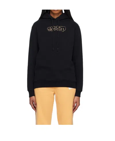Off-white Logo-embroidery Rib-trimmed Hoodie In Black