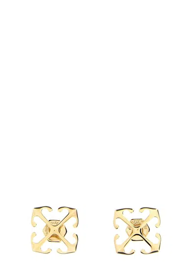 Off-white Logo Engraved Earrings In Gold