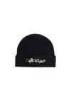 Off-white Floral Beanie With Ribbed Turn-up Brim In Black