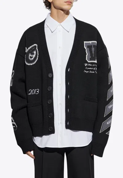 OFF-WHITE LOGO-INTARSIA BUTTONED CARDIGAN