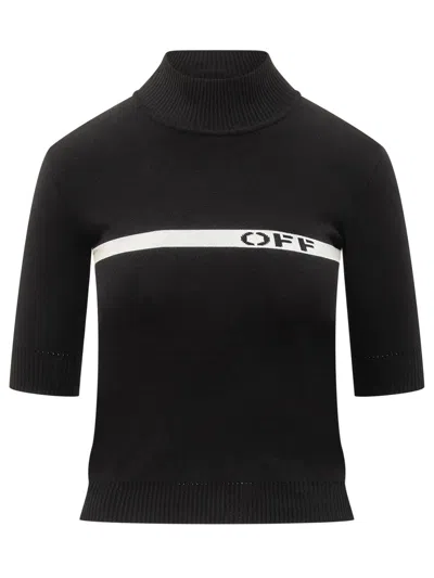 OFF-WHITE LOGO INTARSIA HIGH NECK KNITTED T-SHIRT