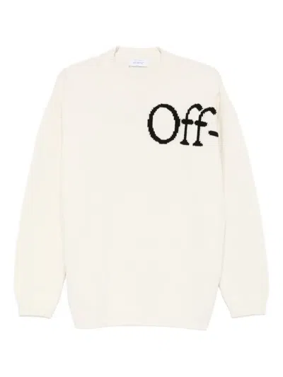 Off-white Bookish Shared Knit Crewneck Sweater With Jacquard Logo In Neutral