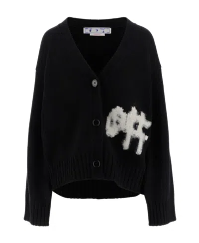 Off-white Logo-intarsia Knit Cardigan In Black