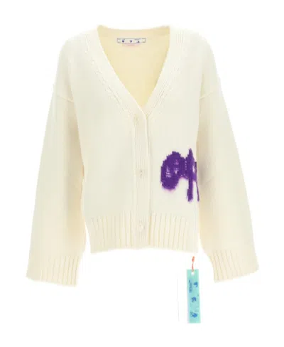 Off-white Logo-intarsia Knit Cardigan In White