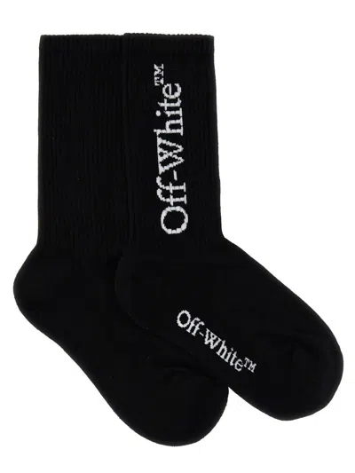 Off-white Logo Intarsia Socks In Black White