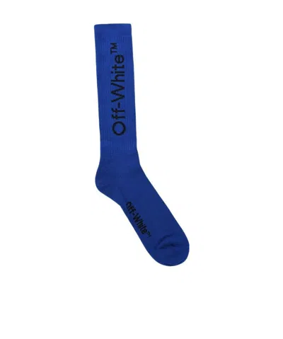 Off-white Logo Intarsia Socks In Blue