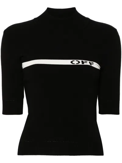 Off-white Black Logo Stripe Turtleneck T-shirt