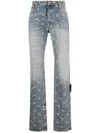 Off-white Logo-jacquard Paint-splatter Jeans In Blue