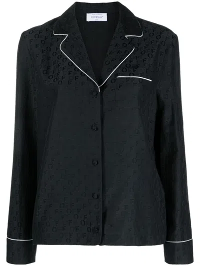 Off-white Logo-jacquard Satin Pyjama Shirt In Black