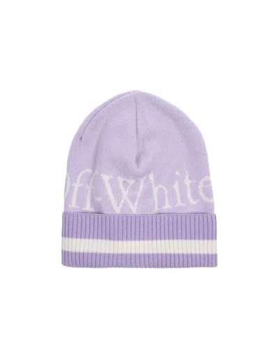Off-white Logo-knit Wool Beanie In Purple