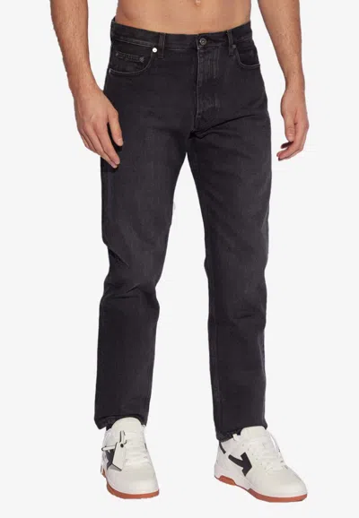 Off-white Logo-patch Tapered Jeans In Black