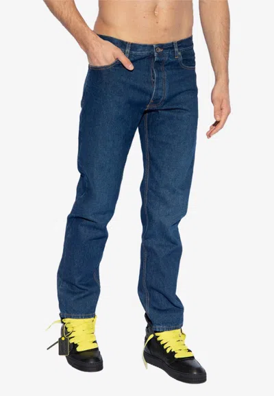Off-white Logo-patch Tapered Jeans In Blue