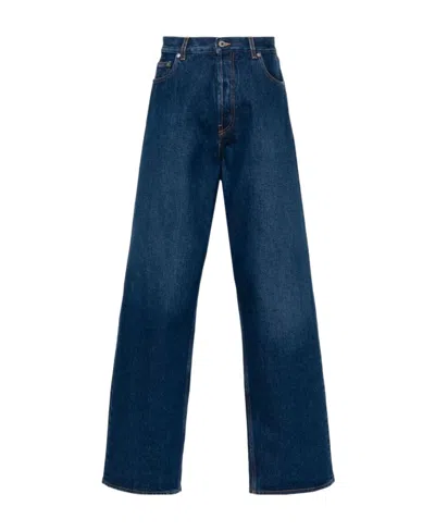 Off-white Logo Patch Wide Leg Jeans In Blue