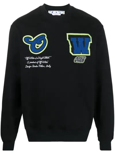 Off-white Logo-patches Cotton Sweatshirt In Black/blue