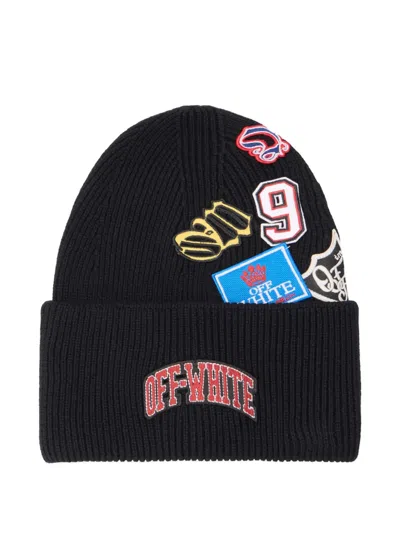 OFF-WHITE LOGO PATCHES RIBBED BEANIE