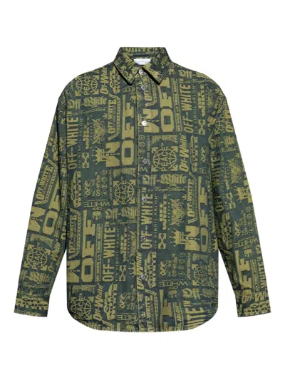 OFF-WHITE LOGO-PATTERN DENIM SHIRT