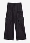 Off-white Wide Grey Pinstripe Cargo Trousers In Gray