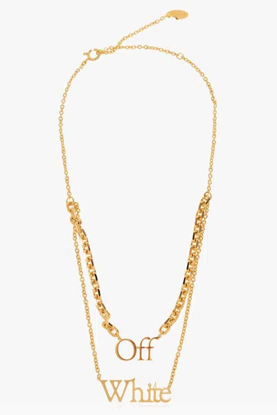 Off-white Logo Plaque Chain-linked Necklace In Nero