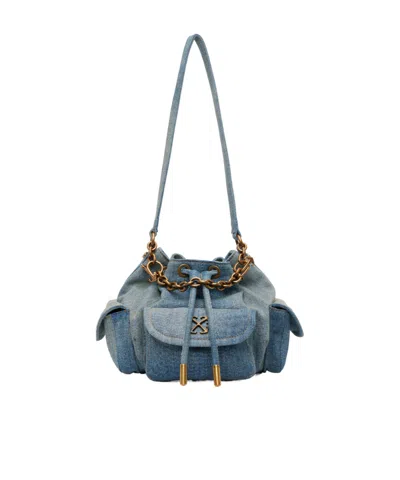 Off-white Logo Plaque Drawstring Shoulder Bag In Blue
