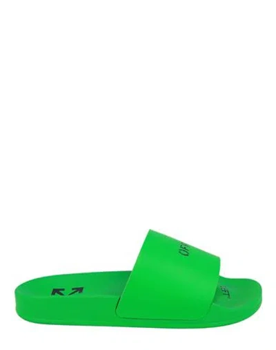 Off-white Logo Pool Slides Woman Sandals Green Size 8 Polyurethane