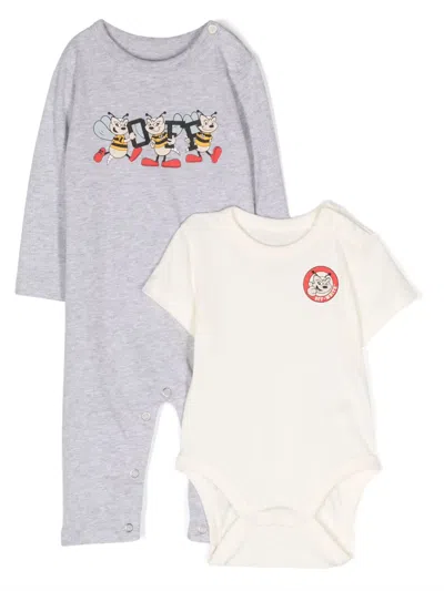 Off-white Logo-print Cotton Babygrow In Grey