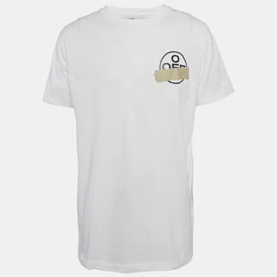 Pre-owned Off-white Logo Print Cotton Crew Neck T-shirt L In White