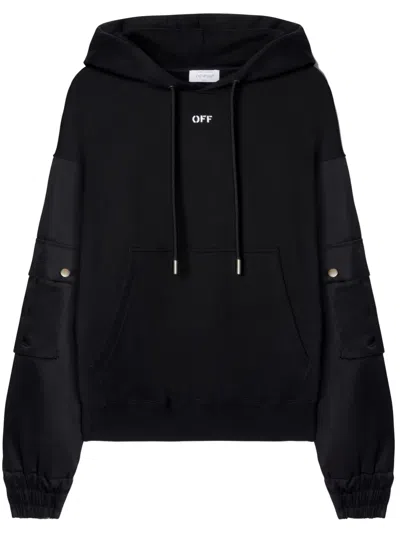 Off-white Logo-print Cotton Hoodie In Black