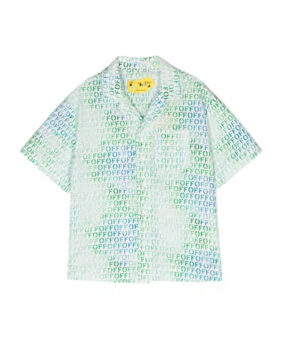 Off-white Kids' Logo-print Cotton Shirt In Blue