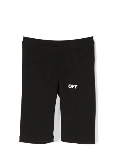 Off-white Kids' Logo-print Cotton Leggings In Black