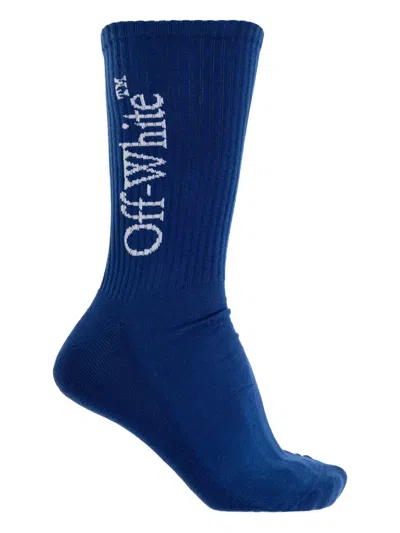 Off-white Logo-print Cotton Socks In Blue