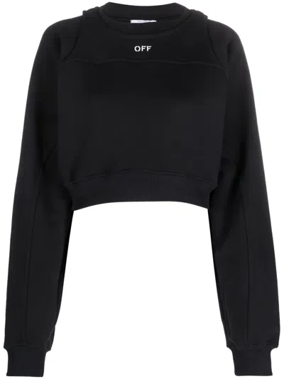Off-white Logo Embroidered Cropped Sweatshirt In Black
