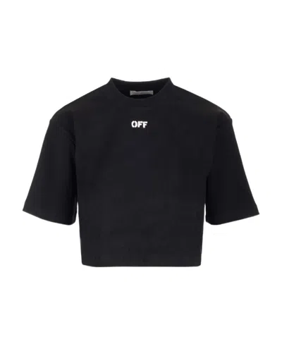 Off-white Off White Cropped T Shirt With Off Embroidery In Black