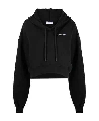 OFF-WHITE OFF-WHITE LOGO PRINTED CROPPED DRAWSTRING HOODIE