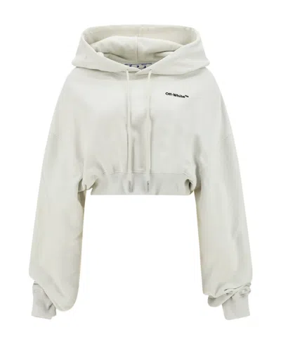 Off-white Logo-print Cropped Hoodie In White