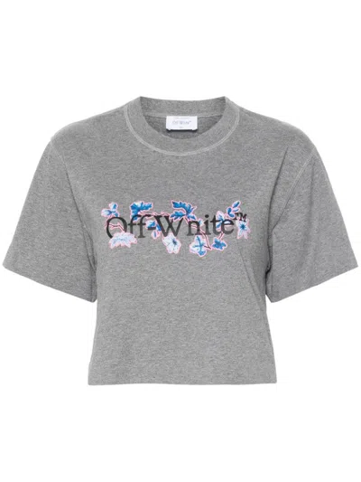 Off-white Logo-print Cropped T-shirt In Grey