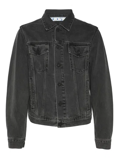 Pre-owned Off-white Logo-print Denim Jacket In Gray