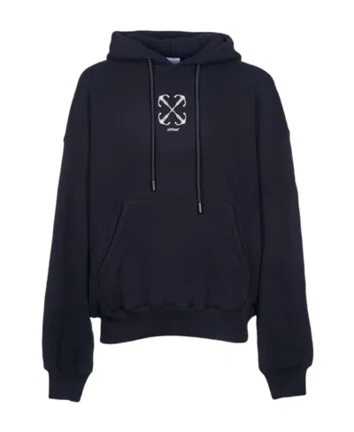 Off-white Logo-print Drawstring Cotton Hoodie In Black