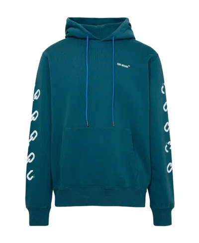 Off-white Logo-print Drawstring Hoodie In Blue