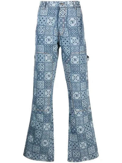 Off-white All-over Print Flared Carpenter Jeans In Blue