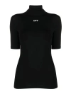 Off-white Off Stamp Second Skin Short Sleeve Turtle Neck Top In Black