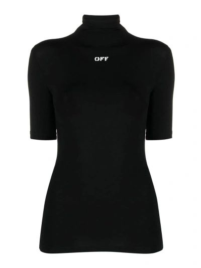 OFF-WHITE LOGO-PRINT HIGH-NECK T-SHIRT