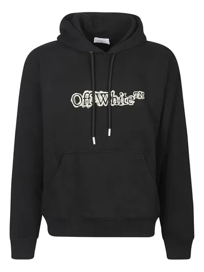 Off-white Bookish Logo Hooded Cotton Sweatshirt In Black And White