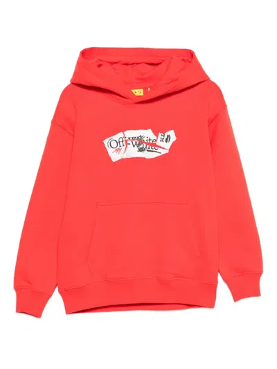 Off-white Kids' Logo-print Hoodie In Red